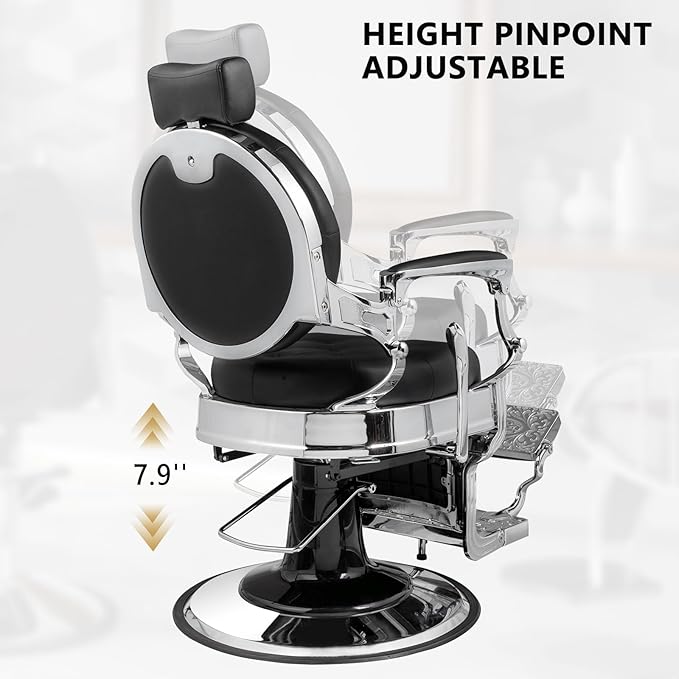 OmySalon Vintage Barber Chair All Purpose Heavy Duty, Hydraulic Recline Salon Beauty Styling Chair Retro, 360 Degree Swivel for Hair Stylist Tattoo, Round Base, Tufted Button