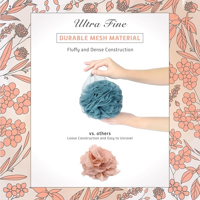 Spongentle Premium Deep Cleansing Loofah Sponge for Radiant Skin, Pack of 4, Bath and Shower, Exfoliating Body Scrubber, Beautiful Colors for Women and Men