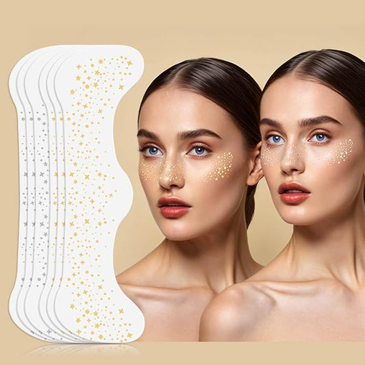 MEICOLY Silver and Gold Face Glitter,Glitter Freckles Face Tattoo for Women Kid,Gold Freckles,Silver Glitter Freckles,Sparkle Makeup Patches,Sparkle Freckles Speckles Patches,6 Count,3 Gold+3 Silver