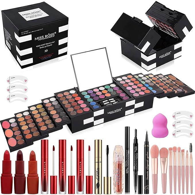 M 148 Colors Makeup Pallet,Professional Makeup Kit for Women Full Kit,All in One Makeup Sets for Women&Beginner,include Eyeshadow,Lipstick,Eyeliner,Concealer,makeup brush(045 Set-Black)