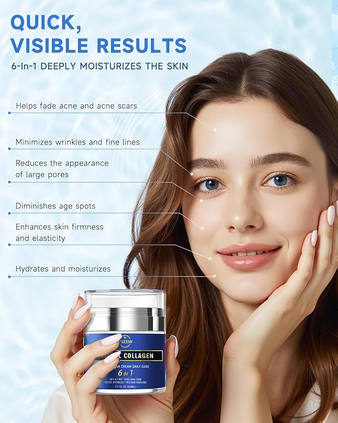 Retinol Cream for Face, Face Moisturizer with Collagen & Hyaluronic Acid, Anti Aging Neck Cream for Tightening Skin, Facial Creams Day & Night for Women and Men 2-Pack