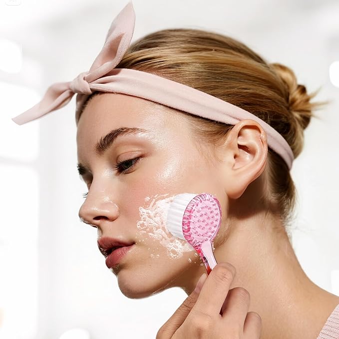 4 Pack Facial Cleansing Brush, Beomeen Face Scrubber Exfoliating Brush Face Wash Scrub Exfoliator for Skin Care, Makeup Removal,Pink