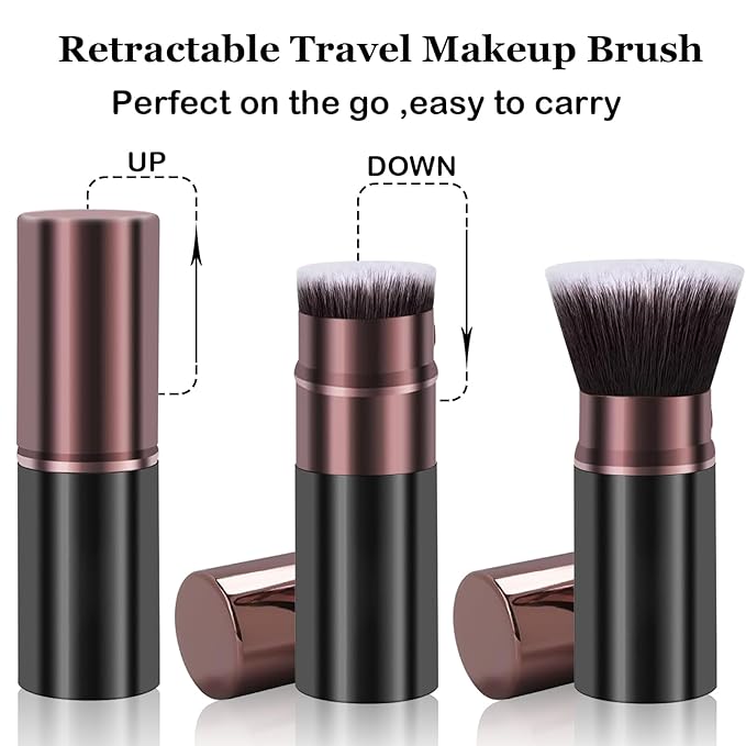Retractable Makeup Brush, Travel Kabuki Powder Foundation Makeup Brush Face Blush Brushes for Blending Liquid, Flawless Cosmetics, Bronzer, Buffing, Sunscreen,