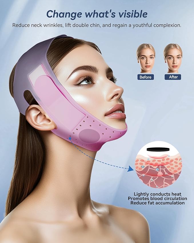 V-Line Sculpting Face Mask – Silicone Chin Strap for Jawline Tightening & Double Chin Reduction (23-27 Inches) (rose pink)