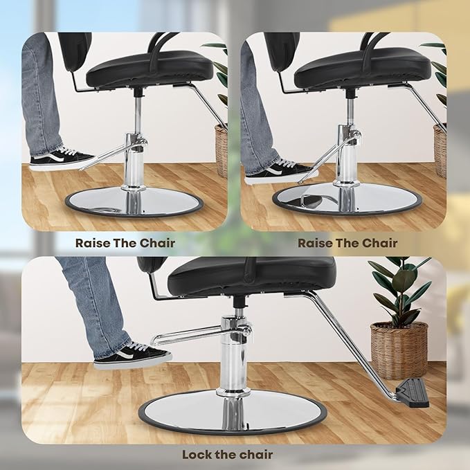 Barber Chair - Heavy Duty Hydraulic Pump Hair Cutting Chair with 360 Swivel & Ergonomic Design for Women & Men, Black