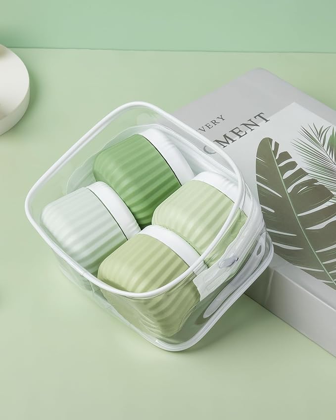 Travel Containers for Toiletries 4 Pack, TSA Approved Travel Size Toiletries, With Clear Bag Leak Proof Silicone Jars, Creams Jars Carrying Small Items