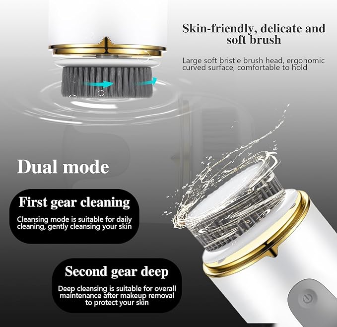 Face Scrubber Facial Cleansing Brush - Electric Waterproof Spin Exfoliator with 3 Cleanser Heads and 2 Speeds for Gentle Exfoliating & Deep Cleansing (White)