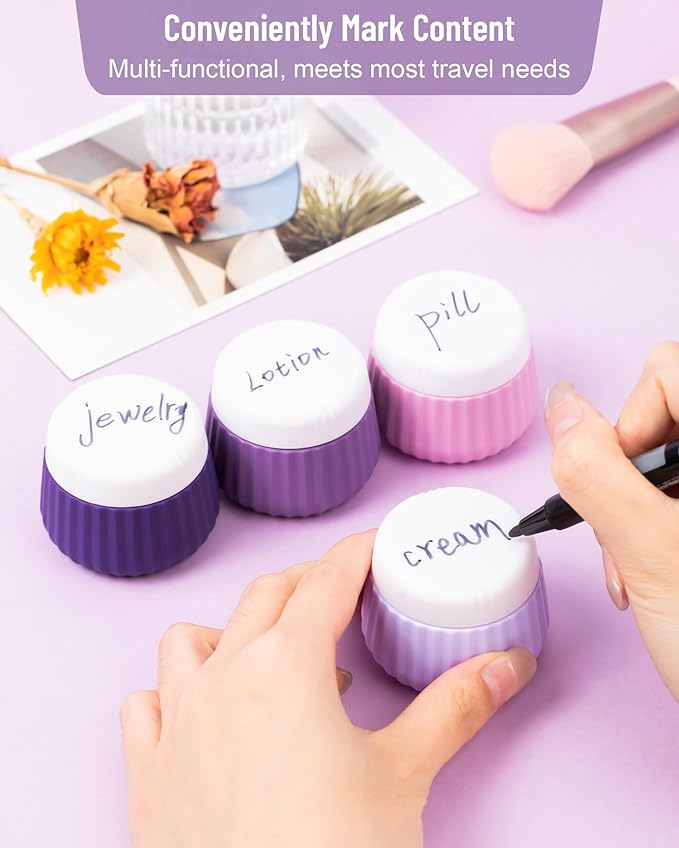 Travel Containers for Toiletries 4 Pack, TSA Approved Travel Size Toiletries, Travel Size Containers, With Clear Bag Leak Proof Silicone Jars, Travel Essentials Creams Jars Carrying Small Items