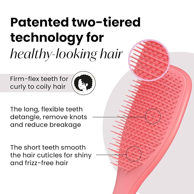 Tangle Teezer Ultimate Detangler Curly Hair Brush, Dry & Wet Hairbrush, Reduces Frizz & Breakage, for 3C to 4C Curly Hair Types, Coral Pink