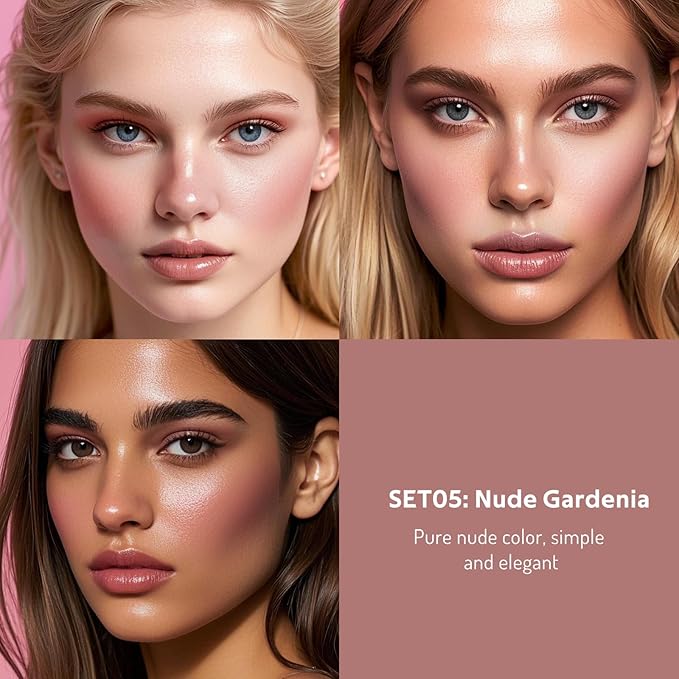 Multi Cream Blush & Blush Brush Set, Korean Makeup Blush for Cheeks, Multi-Use Face Balm, Lightweight & Hydrating, Blendable Color, Non-Greasy, Soft Bristles for Radiant Finish (Nude Gardenia)