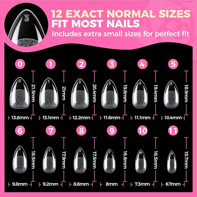 UNA GELLA Short Almond Nail Tips: 504PCS Short Fake Nails Soft Press On Gel Nail Tips Pre Shaped Almond Shape Home Nail Extension Full Cover, 12 Sizes Acrylic Gelly Tips