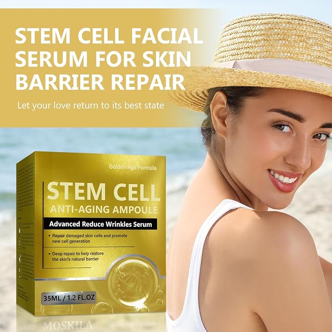 Stem Cell Serum for Face, Advanced Skin Renewal Formula for Wrinkle Reduction, Hydration & Radiance, Professional Ampoule for Daily Use and Microneedling, 1.2 Fl Oz