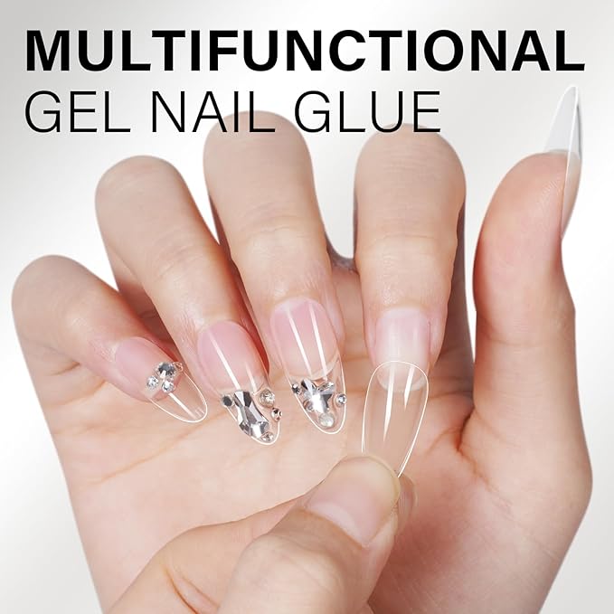 AILLSA Gel Nail Glue for Nails Tips, Solid Super Strong Gel Glues 15g Professional Fake Acrylic Soft Nails Glue U V Lamp Curing Needed - Long Lasting