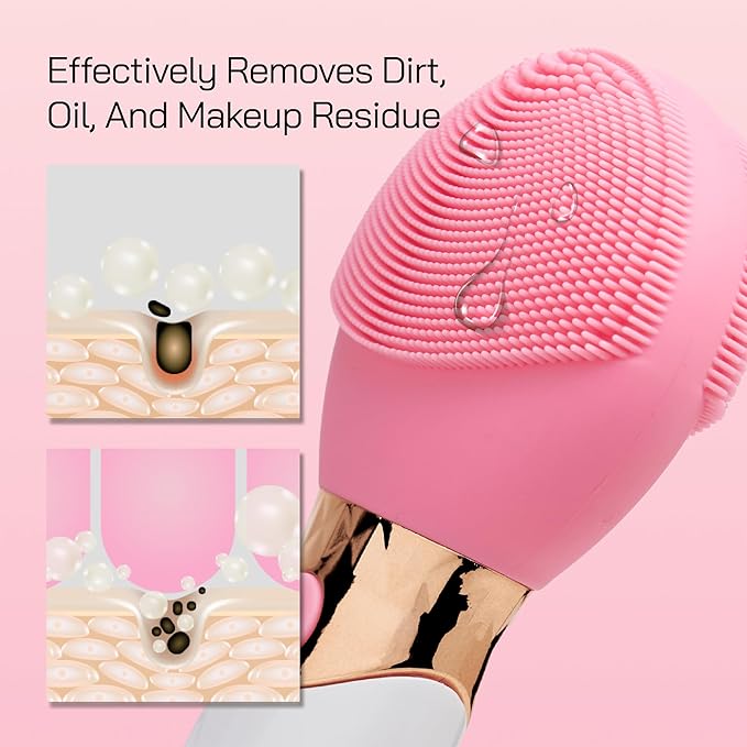 Bella Ciao Facial Cleansing Brush, Rechargeable Silicone Face Scrubber with 4 Massage Settings, Portable Deep-Cleaning and Exfoliating Brush with 2-Sided Head, IPX5 Water-Resistant, Includes Charger