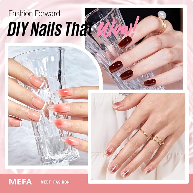 MEFA Jelly Gel Nail Polish Set, 12 Colors Jelly Red Glitter Nail Polish Set Nude Pink Milky White Nail Polish Gel Neutral Transparent Sheer Red Gel Nail Gifts for Women Girl DIY Salon Home Manicure