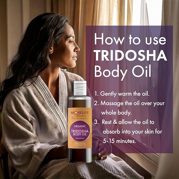 Tri-Dosha Body Oil (Dhanwantram Oil) | Premium Ayurvedic Massage Oil with 45+ Organic Herbs for Vata, Pitta & Kapha Balance | Herbal Wellness Ritual & Skin Radiance – 7 oz Bottle