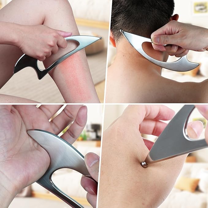 Stainless Steel Guasha Scraping Massage Tool for Soft Tissue Therapy, Ideal for Back, Legs, Arms, Neck, Shoulder Relief (Moon Shape)