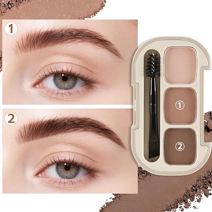 3 Colors Eyebrow Powder Set, Brow Powder Makeup Palette, Defining and Sculpting Brows, Waterproof Eye Contour Kit with Brush Applicator