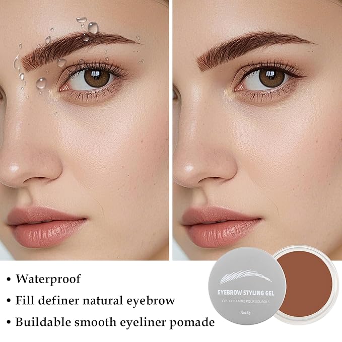 Cream Eyebrow, Brow Powder and Eyeliner Gel, Eye Brow Pomade Waterproof Highly Pigmented, Filler Thicker Brows, With Dual Head Brush 2Pcs
