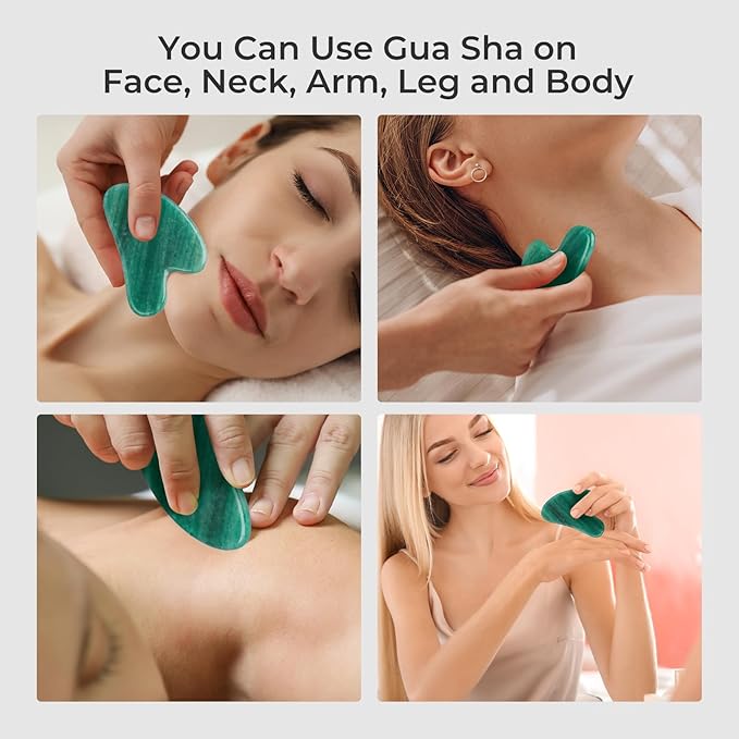 Gua Sha Facial Tools Green, Jade Gua Sha Stones Massage Scraping, Suitable for Face, Eyes, Neck and Body Massage