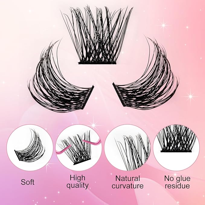 Lash Clusters DIY Eyelash Extensions 144 Clusters Lashes D Curl 0.07 Natural Individual Lash Extensions Mixed Tray False Eyelashes Soft & Strong Thin Band DIY at Home (F32-0.07D, 8-16mm)