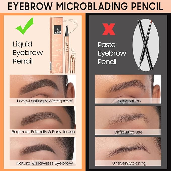 Eyebrow pen - Liquid Eye Brow Microblading Pencil With Micro 4 Point Lift & Brow Pen Snatch, Long-Lasting Waterproof Eyebrow Pencils for Women (Light Brown)