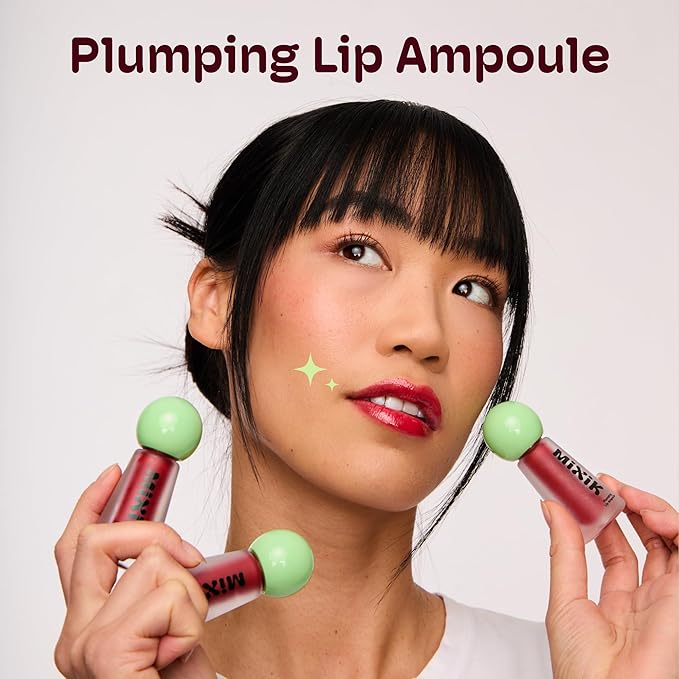 MIXIK Plumping Lip Ampoule, Hydrating Lip Gloss Plumping Ampoule made with Shea Butter & Argan Kernel Oil leaving Lips Plump, Smooth and Glossy, promotes Vibrant High-Gloss Plump Lips (Red Plump)