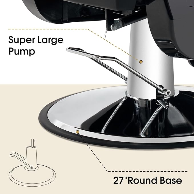 BarberPub Heavy Duty Reclining Barber Chair, All Purpose Hydraulic Salon Chairs for Hair Stylist, Barbershop Salon Tattoo 2688 (Black)