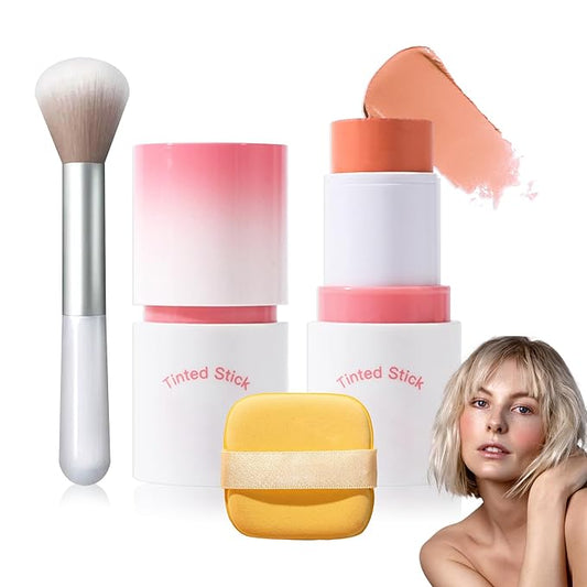 Cream Blush Stick with Brush and Makeup Sponge,Waterproof Multi Cream Makeup Stick,Lightweight,Long-lasting,2 in 1 Multi Blush for Cheeks & Lip Tint & Eyeshadow N