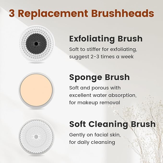 Facial Cleansing Brush, Electric Face Scrubber with 2 Rotational Directions, 3 in 1 Facial Brushes for Cleaning and Exfoliating, 3 Speeds Adjustable, Waterproof Face Wash Brush for Men Women