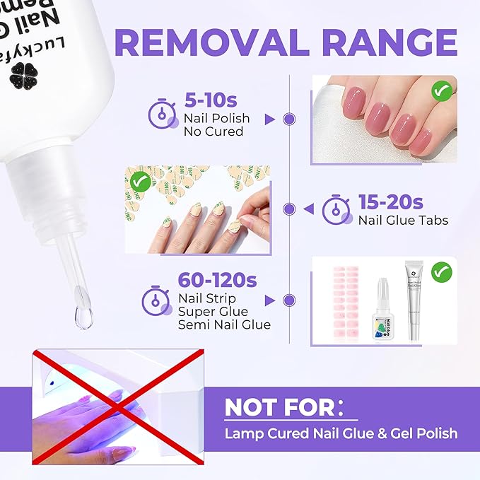 30ml Nail Glue Remover: Multi-functional Press On Nail Remover, Gentle Non-Acetone Nail Polish Remover for Gel Nails Tips, Quick Easy Removal Glueoff, Not for Gel Polish