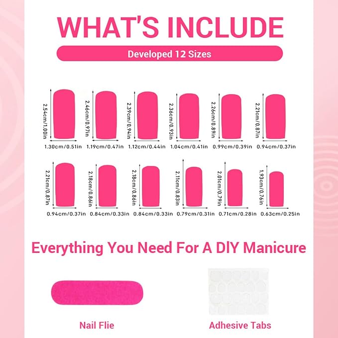 Long Press on Nails Square Fake Nails Pink Artificial Nail Flowers Stick on Nail for Women 24pcs