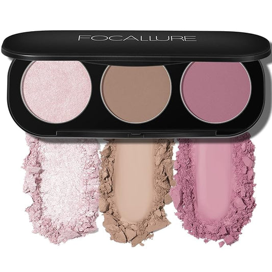 FOCALLURE Blush and Highlighter Palette,3 in 1 Contour Palette,Cruelty-Free Matte Bronzer Powder,Shimmer Illuminator Highlighters for a Glowing Look,#08