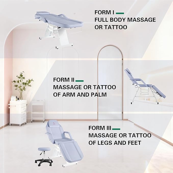 Facial Chair Massage Table 73in 3-Section Multipurpose Massage Bed Professional Tattoo Table Salon Spa Equipment for Facial Spa Beauty Spa Salon Equipment-Purple