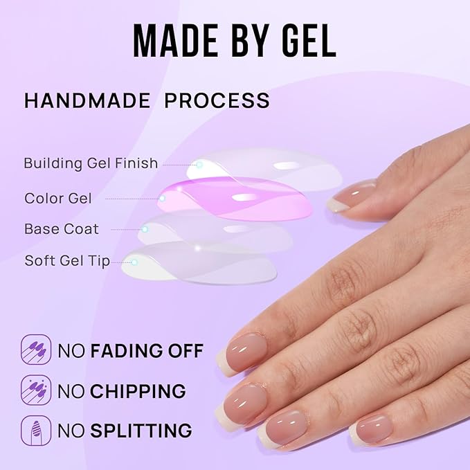 BTArtbox Press on Nails Square - French Tip Press On Nails Short, Seamless Fit Glue on Nails for Nail Art Manicure, 15 Sizes, French Girl
