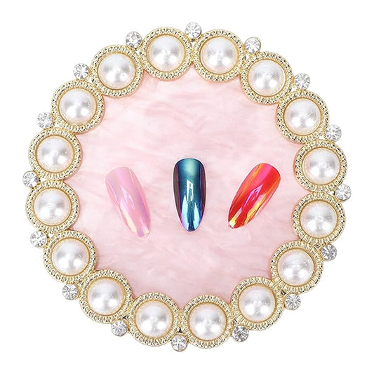 Resin Stone Nail Art Palette, Nail Art Display Board Cosmetic Nail Mixing Palette Drawing Color Mixing Nail Art Painting Gel Palette Tips Display Plate(Golden)