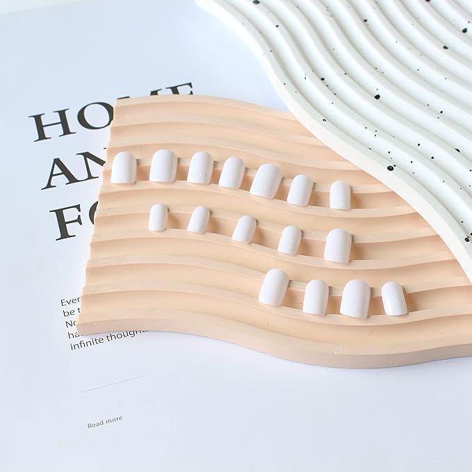 48Pcs White Press on Nails Short Square Fake Nails Glue on Gel Nails Press ons, Acrylic False Nail Stick on for Women, Natural Handmade Thick Extra Short Nail Small Petite