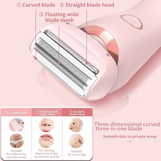 Dusk Razor for Women,Dusk Glide Pro 3.0 Razor - Bikini Portable Legs Body,2 in 1 Waterproof Electric Razors,Wet & Dry, Painless Hair Removal, Removable Head (Pink)