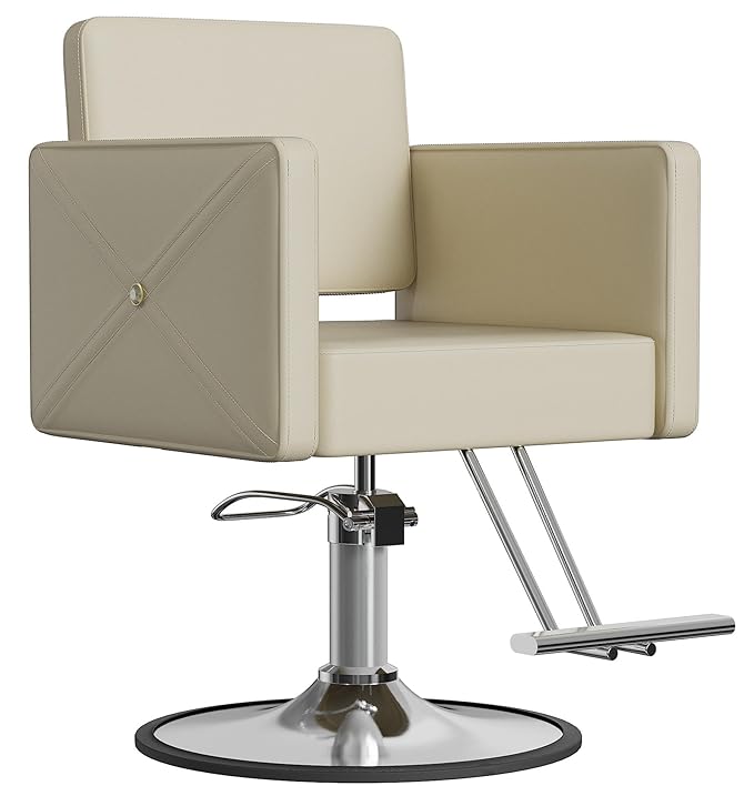 Barber Chairs for Hair Stylist, Height Adjustable Hydraulic Hair Reclining Salon Chair, 360 Degrees Rotation, Multi-Function Shampoo Chair for Salon Home Barbershop, Black (Beige-Sliver)