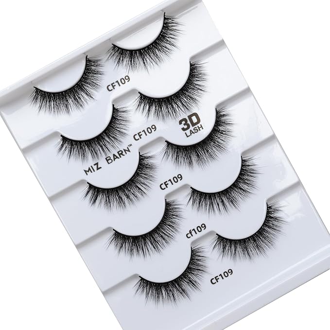Miz Barn Lashes 5 Pairs Cat Eyes Wispy Lightweight Natural 3D Cashmere Soft Long Extension Eyelashes Pack Handmade Luxurious Volume Fluffy False Eyelashes (CF109)