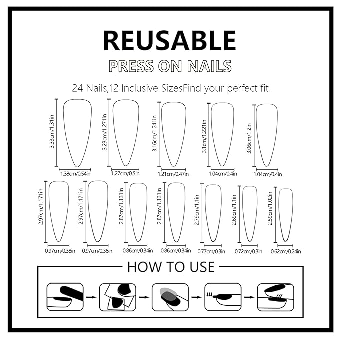 3D Press on Nails Animal Print French Tips Fake Nails Zebra Crocodile Tortoiseshell Patterns False Nails Long Stiletto Full Cover Artificial Glue on Nails Star Stick on Nail for Women 24Pcs