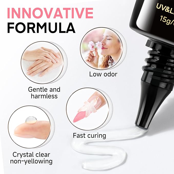 UNA GELLA 3D Gel Nail Art, 3D Nail Gel Sculpting G el Glue 15g 4 in 1 No Wipe Clear Nail Polish for Nails Tips, Chrome Powder, Nail Charms Gems, Drawing and DIY Christmas Nail Art Lamp Curing Needed