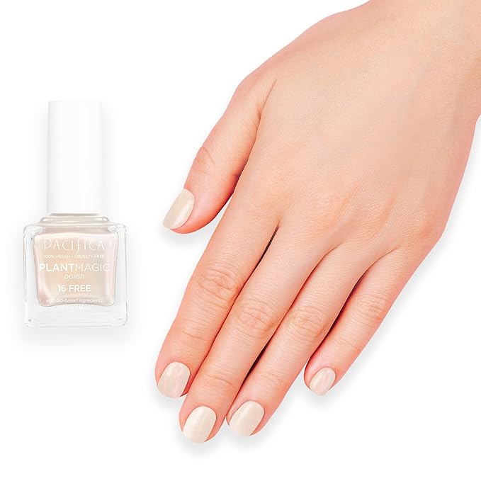 Pacifica Natural Nail Polish – Plant Magic Pearl White Nail Polish 16-Free Bio-Sourced Formula with Long-Lasting Vibrant Colors for Glossy, Chip-Resistant Nails, Vegan & Cruelty-Free, Fluff It Up