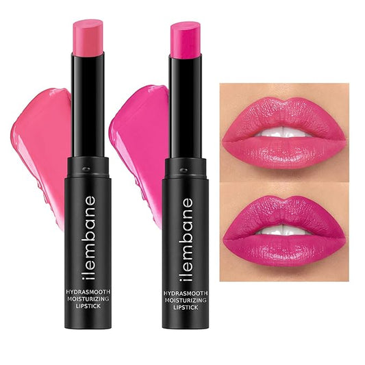 2-Pack Moisturizing Pink Purple & Soft Pink Lipstick Set – Hydrating Creamy Lip Color for Dry, Cracked Lips, Weightless Glossy Lip Balm with Vitamin E, Long Lasting Vegan Lipstick