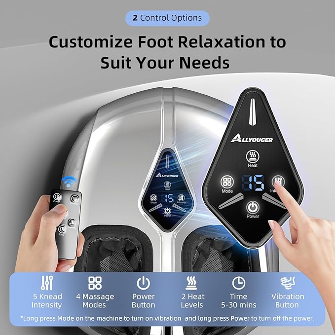 Shiatsu Foot Massager with Heat,Vibration,Air Compression and Deep Kneading for Plantar Fasciitis, Neuropathy,Improve Foot Wellness,Gifts for Women & Men（Silver）