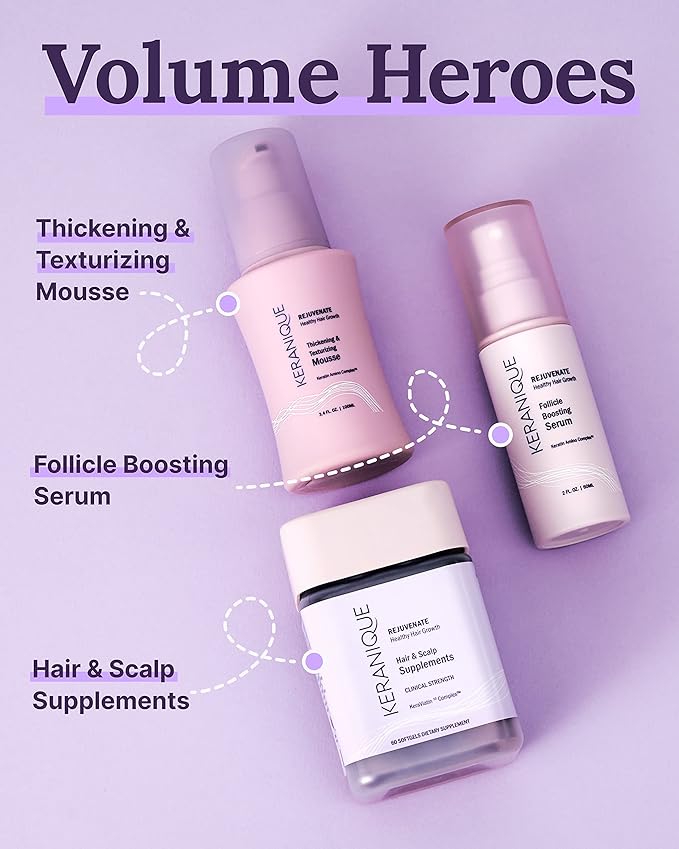 Keranique Volumizing Mousse for Women - Thickening and Styling Anti-Frizz Foam for Fine, Straight, Wavy, and Curly Hair
