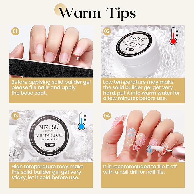 MIZHSE Solid Builder Gel for Nails, Clear Non-Sticky Sculpting Gel, 3D Nail Art Carving Building Modeling Hard Nail Extension Soak Off UV/LED Nail Art Salon Home DIY 15g