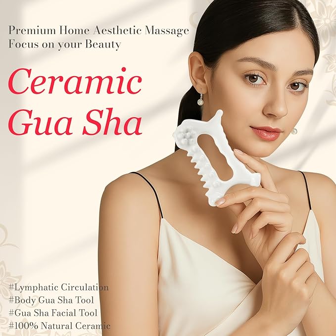 9 in 1 Ceramic Body Gua Sha Facial Tool, Face & Body Gua Sha Massage Tools, Premium Korean Guasha Board for Face Lift, Muscle Relief, Skin Care