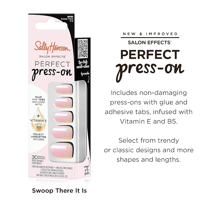 Sally Hansen Salon Effects Perfect Press-On Nails | Oval Shape | Easy to Apply, Non-Damaging | 30 Nails, Nail Glue, Adhesive Tabs, File | Swoop There It Is