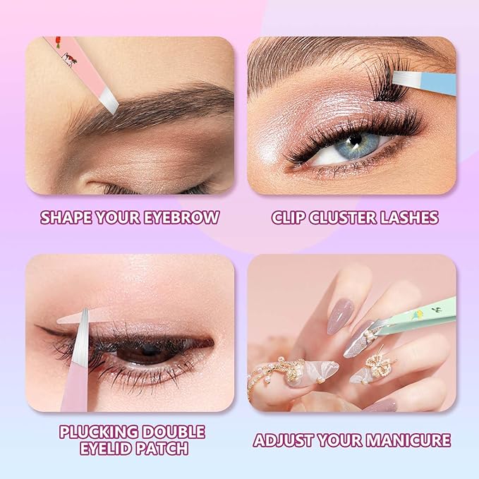 FADLASH Professional Multicolor Tweezers 4Pcs High Precision Stainless Steel Eyebrow Tweezers for Facial Hair, Eyebrow Grooming, Ingrown Hair Splinter Removal Suitable for Women and Men